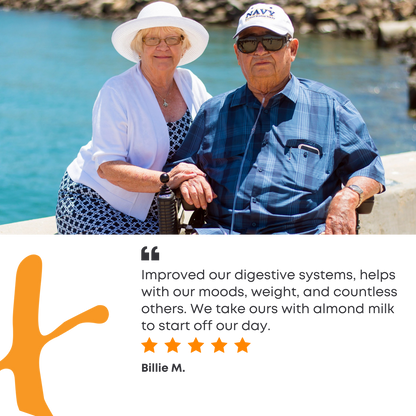  couple of seniors, testimonial, improved digestive systems, helps our moods, weight and countless others.